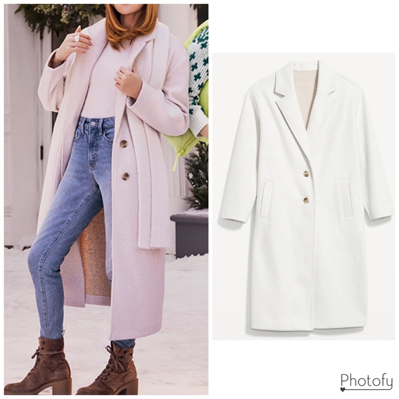 NWT Women's Old Navy Soft Brushed Long Dress Coat - Ivory Cream Winter White - Picture 1 of 16